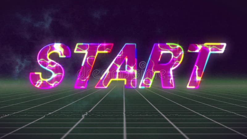 Animation of start text over white lines on black background stock video