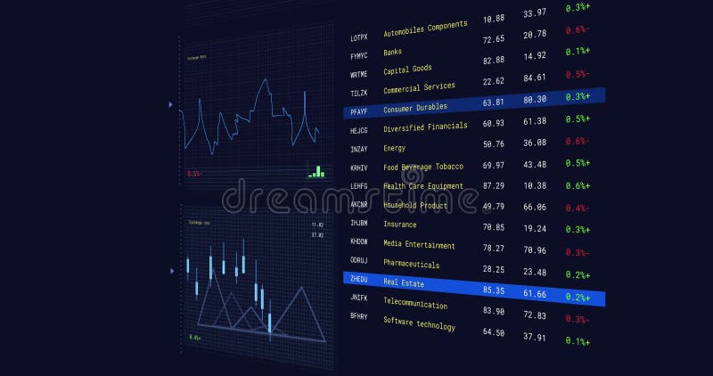 Animation of statistical and stock market data processing against blue background royalty free illustration