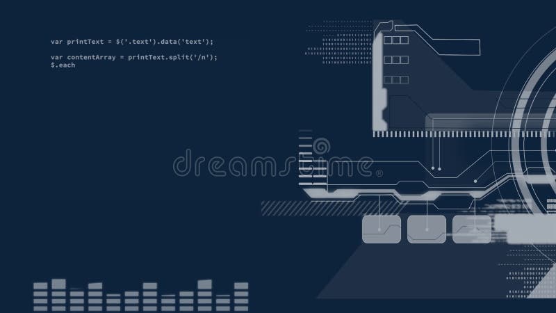 Animation of statistics recording and data processing on dark blue background stock illustration