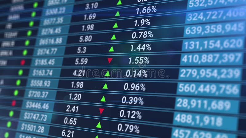 Animation of stock market data rolling and processing over a grid. Digital screen with stats, number of sales stock illustration
