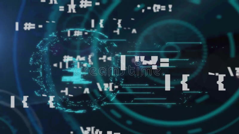 Animation of symbols, padlock in circle against circular tunnel in background stock illustration