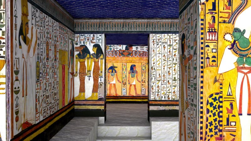 Animation of a Tomb with old wallpaintings in ancient Egypt in Luxor