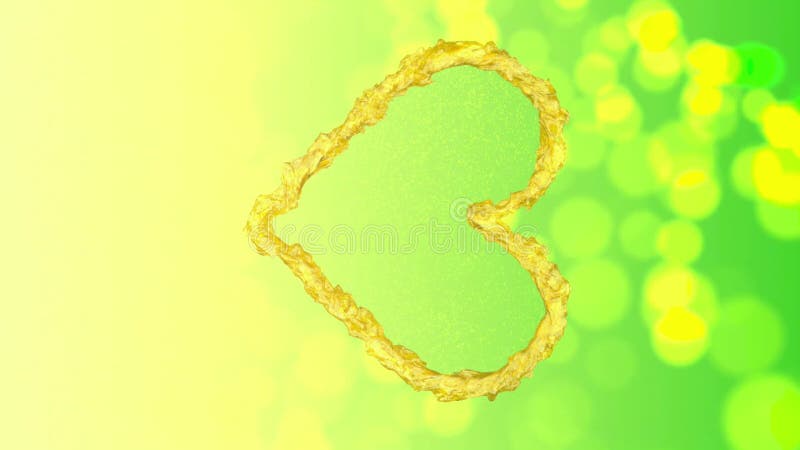 Animation verticale coeur liquide doré tourbillonnant sur fond de bokeh jaune verdâtre illustration de vecteur