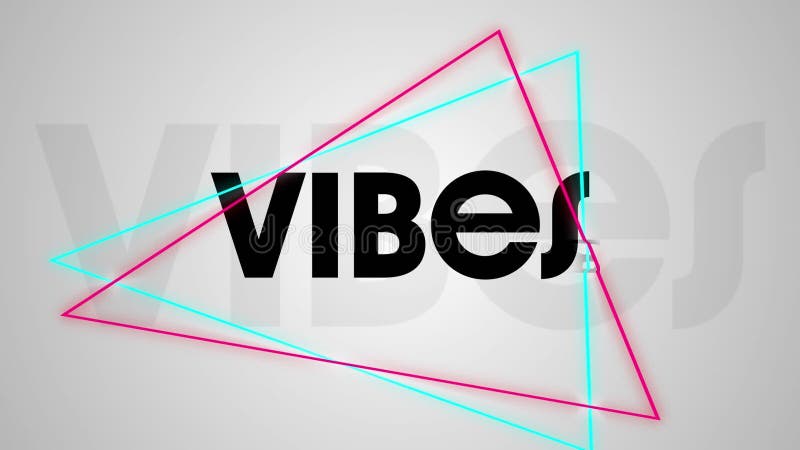 Animation of vibes text over glowing neon triangles stock illustration