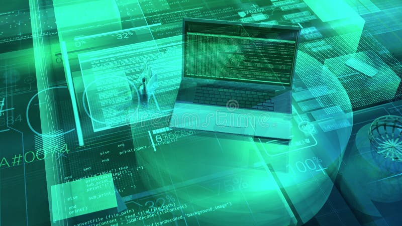 Animation of virtual digital programming and coding space. stock illustration