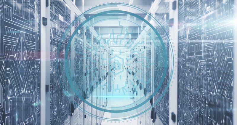 Animation von digitalen Sicherheitssperren über Datenserver im Technologiezentrum stock video footage