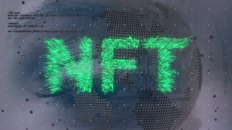Animation von Nft über Datenverarbeitungsglobe und Augen einer Kaukasierin stock footage