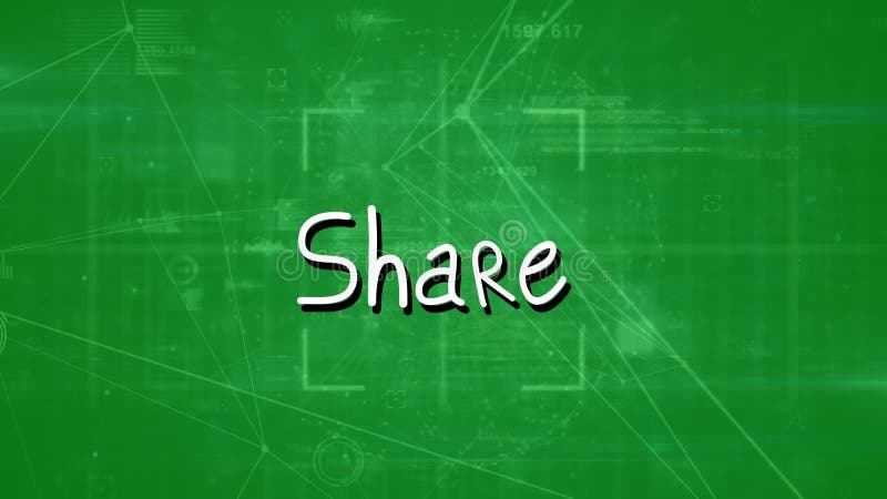 Animation von Share Text über das Netzwerk von Verbindungen und Datenverarbeitung vor grünem Hintergrund stock abbildung