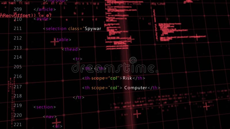 Animation of warning text, binary coding and data processing over grid. global cloud computing, data processing and concept digitally generated video. Binary coding data processing video