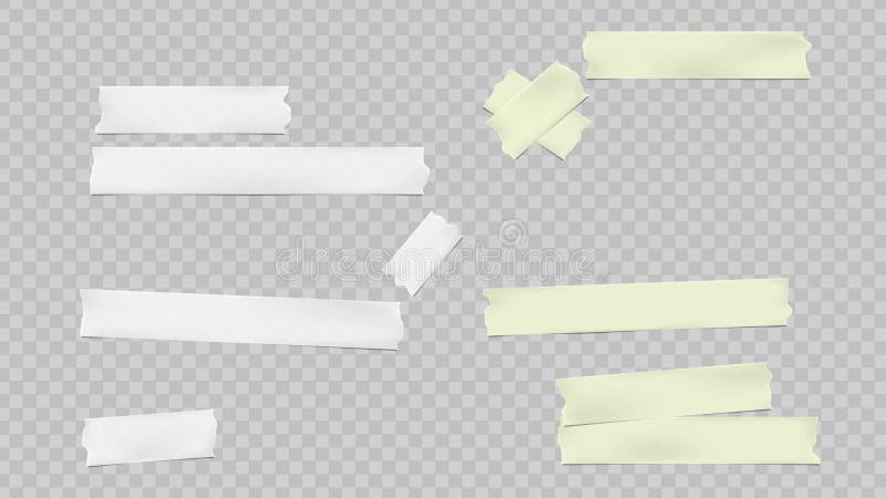 Animation of white and yellow different size adhesive, sticky, masking, duct tape, paper pieces are on squared grey