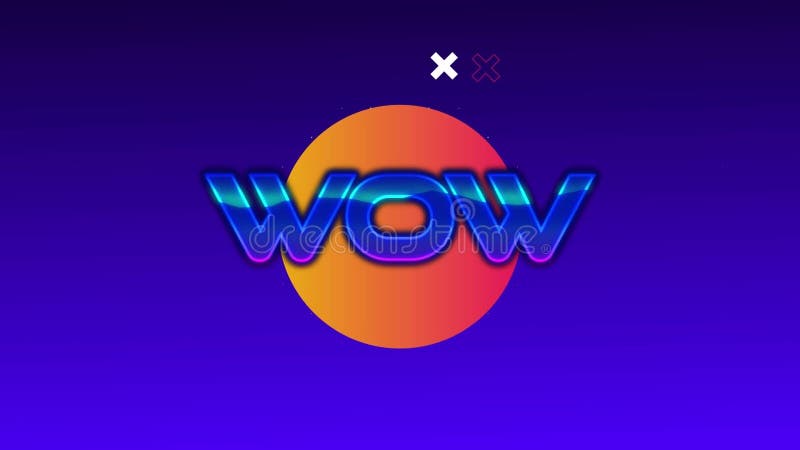 Animation of wow text over looping circles against blue background royalty free illustration