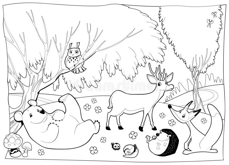 Animaux dans le bois, noir et blanc. illustration libre de droits Animaux dans le bois, noir et blanc. illustration libre de droits