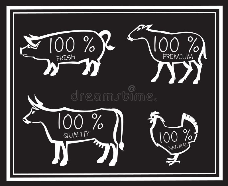 Monochrome illustration of four farm animals. Monochrome illustration of four farm animals