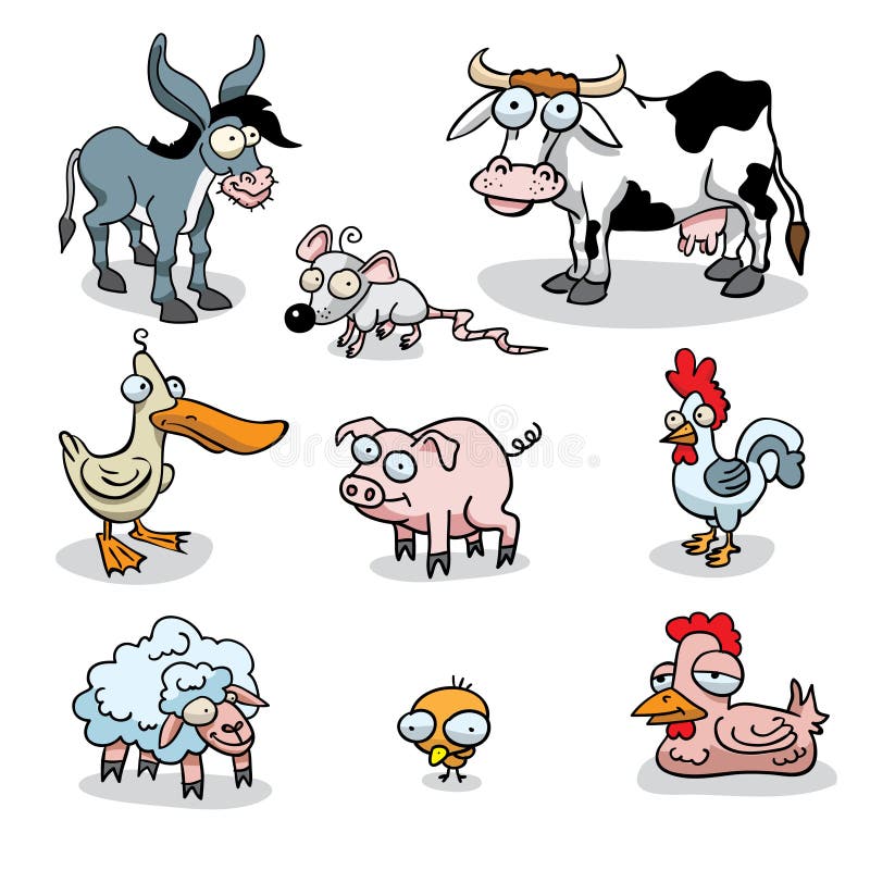 Group of funny cartoon farm animals. Group of funny cartoon farm animals