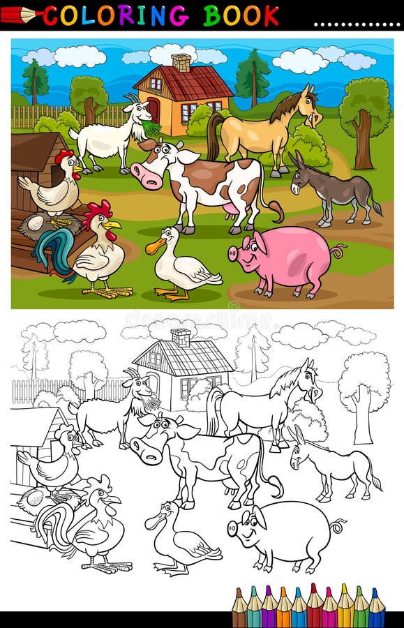 Coloring Book or Coloring Page Cartoon Illustration of Funny Farm and Livestock Animals for Children Education. Coloring Book or Coloring Page Cartoon Illustration of Funny Farm and Livestock Animals for Children Education