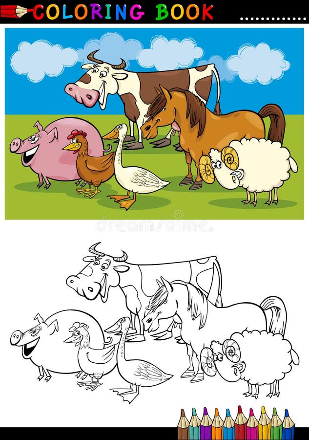 Coloring Book or Page Cartoon Illustration of Funny Farm and Livestock Animals for Children Education. Coloring Book or Page Cartoon Illustration of Funny Farm and Livestock Animals for Children Education