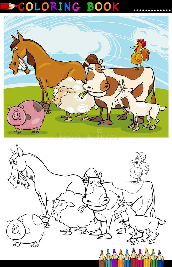 Coloring Book or Page Cartoon Illustration of Funny Farm and Livestock Animals for Children Education. Coloring Book or Page Cartoon Illustration of Funny Farm and Livestock Animals for Children Education