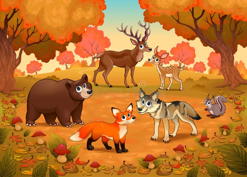 Animaux drôles dans le bois illustration de vecteur Animaux drôles dans le bois illustration de vecteur