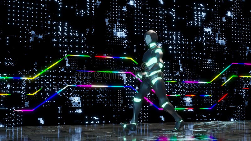 Animazione colorata di un robot futurista che cammina illustrazione di stock