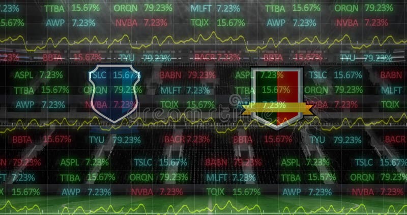 Animazione degli emblemi del team con elaborazione dei dati sullo stadio sportivo