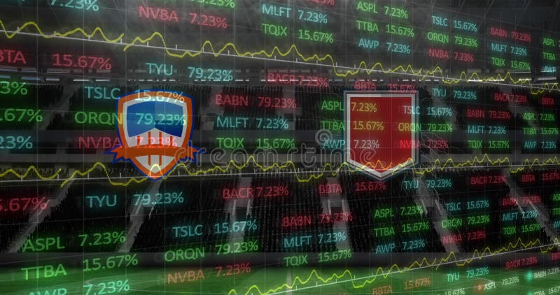 Animazione degli emblemi del team e elaborazione dei dati sull'interfaccia dello stadio sportivo