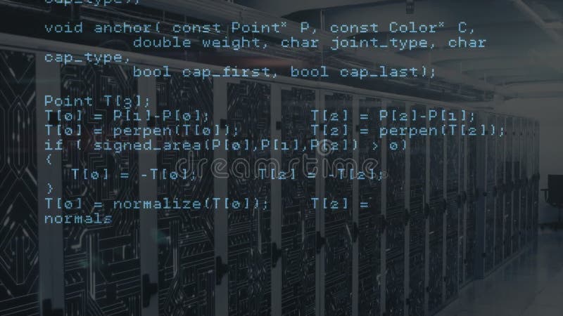 Animazione del codice di programmazione sui server nel centro dati illustrazione vettoriale