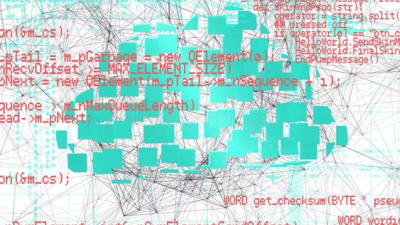 Animazione del concetto di cloud computing per il codice e le connessioni di rete in azione illustrazione vettoriale
