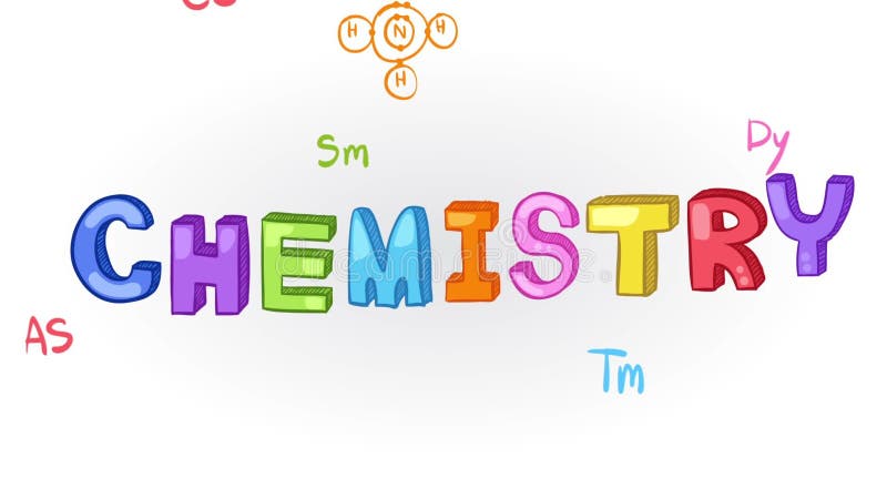 Animazione dell'oggetto di chimica con l'icona chimica dello strumento del laboratorio che si muove nello scarabocchio per il tit