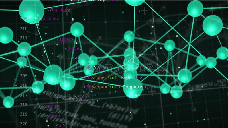 Animazione di nodi e linee luminose con codice computer nella rete digitale illustrazione vettoriale
