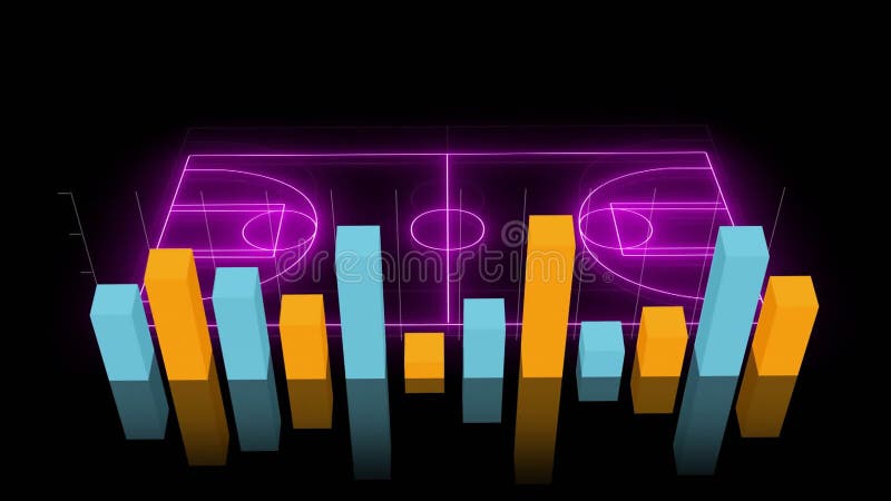 Animazione di un grafico a barre sullo sfondo di un campo da basket vicino royalty illustrazione gratis