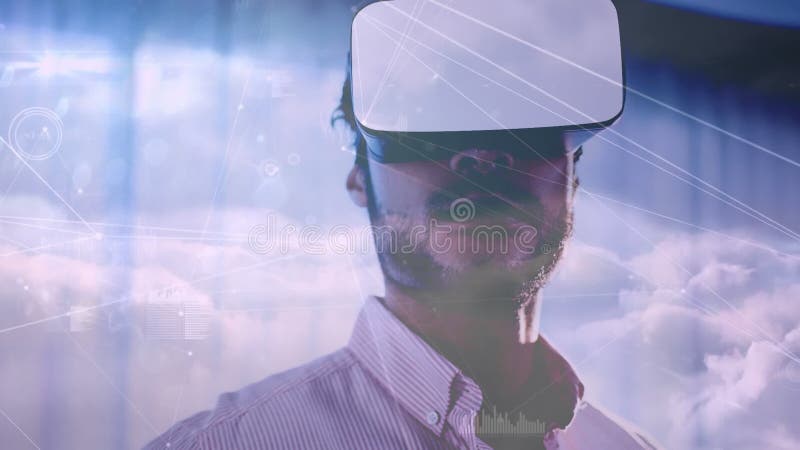 Animazione di una rete di connessioni tra uomini che indossano cuffie vr stock footage