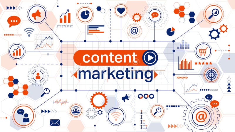 Animazione marketing del contenuto. concetto di rete di marketing illustrazione di stock