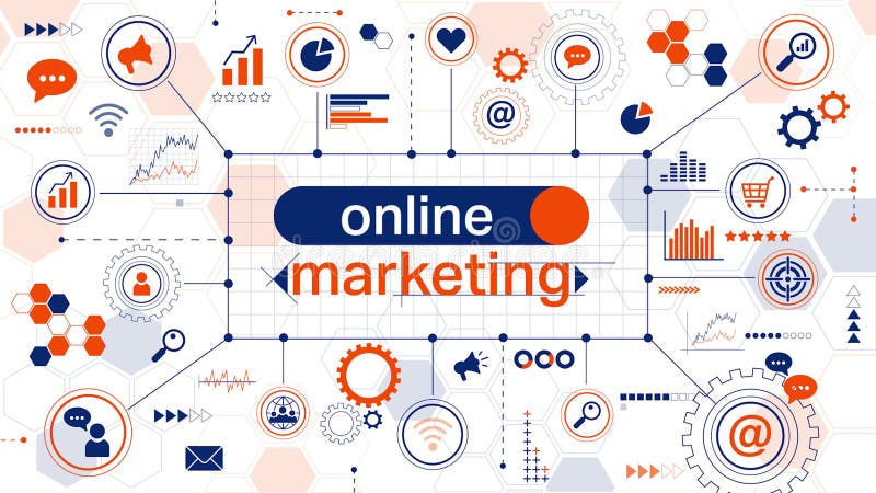 Animazione marketing online. concetto di rete di marketing illustrazione di stock