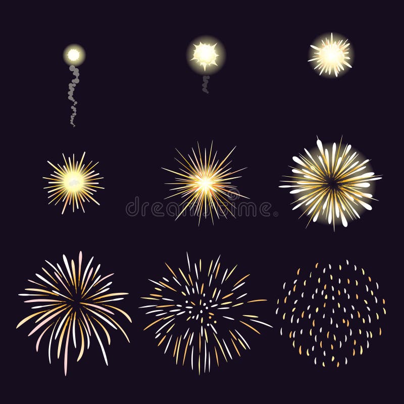 Animação do efeito do fogo de artifício nos desenhos animados cômicos ilustração do vetor Animação do efeito do fogo de artifício nos desenhos animados cômicos ilustração do vetor