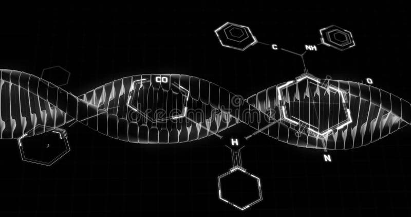 Animația formulei chimice asupra lanțului adn stock illustration