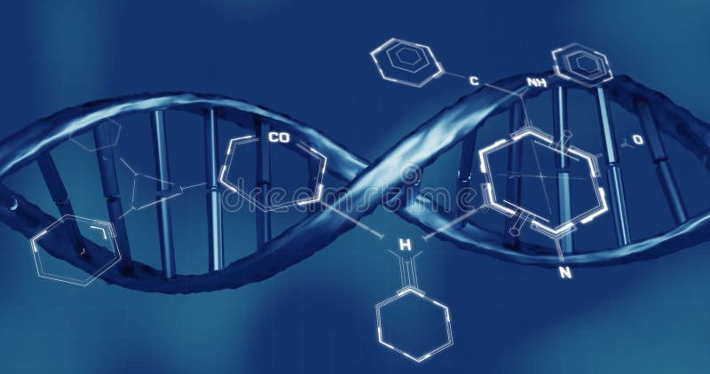 Animația lanțului adn peste formula chimică stock illustration