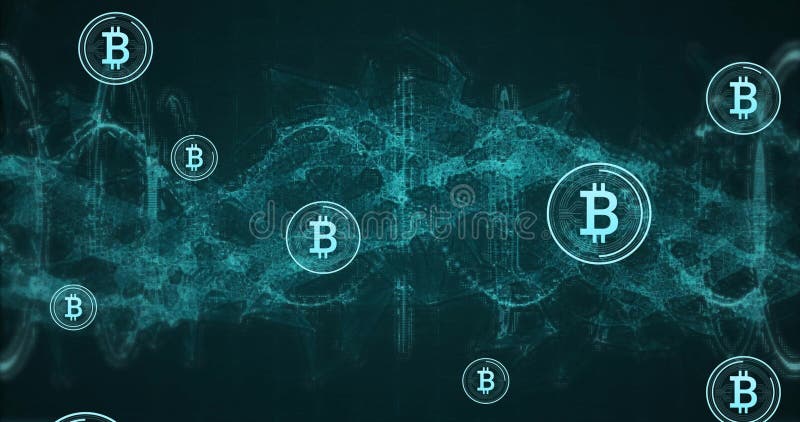 Animație de bitcoini care se deplasează peste lanț adn royalty free illustration