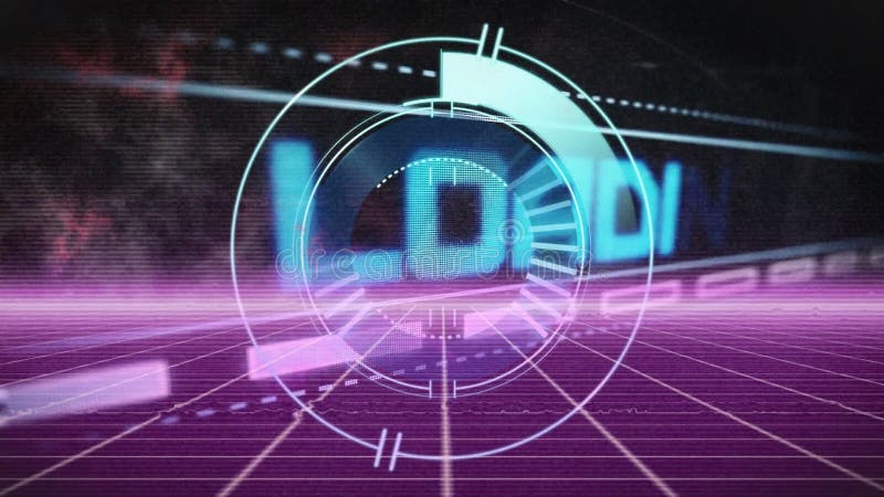 Animație futuristă HUD peste peisaj digital cu text LOADING stock illustration