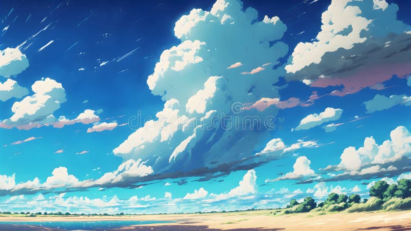 Premium Photo | Clouds in a Clear Sky 2D Illustration of an Anime Background