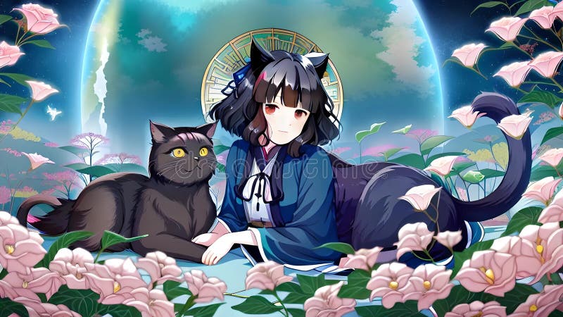 Anime Cats Anime Pictures Right Png Anime Cats  Black Anime Cat  Transparent  1100x680 PNG Download  PNGkit
