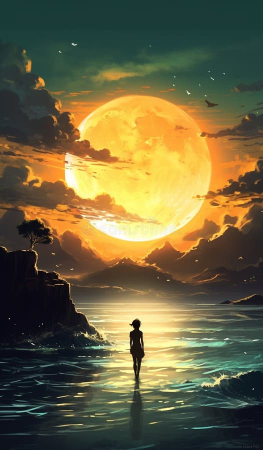 Alone anime, mountain, ocean, view, HD phone wallpaper