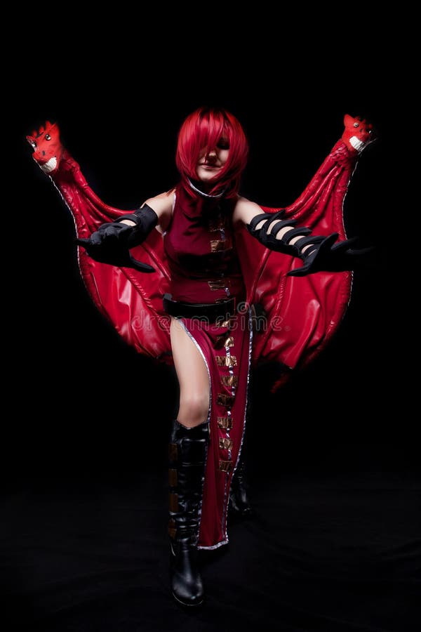 Red fury girl cosplay anime character costume with dragon head. Red fury girl cosplay anime character costume with dragon head