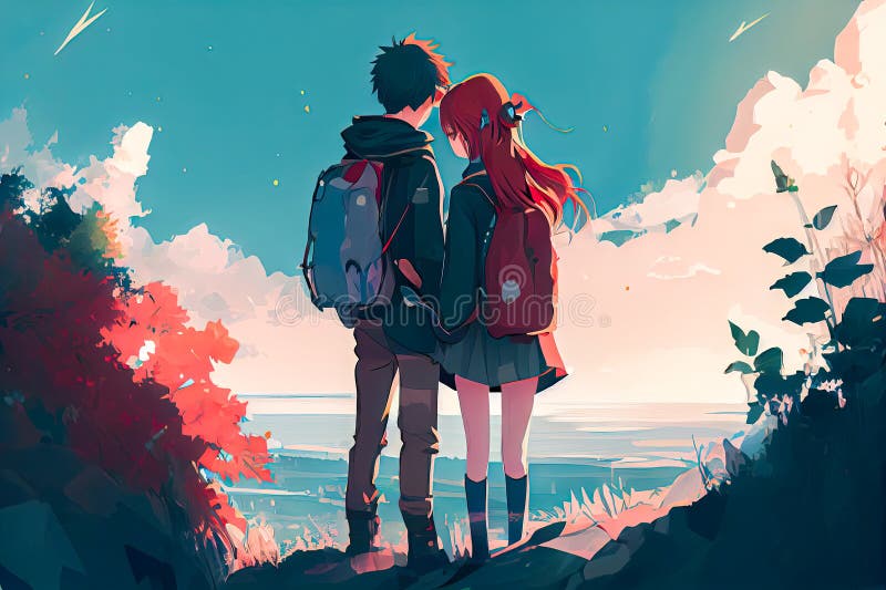 Premium AI Image  Cute couple in love Romantic wallpaper Cartoon style  characters Anime manga style Ai Generated