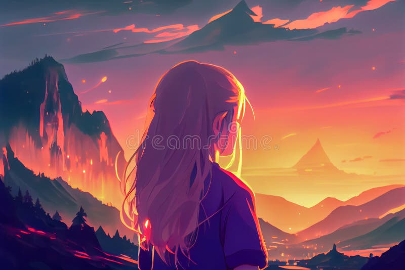 Free Vectors | Anime-style hill background illustration