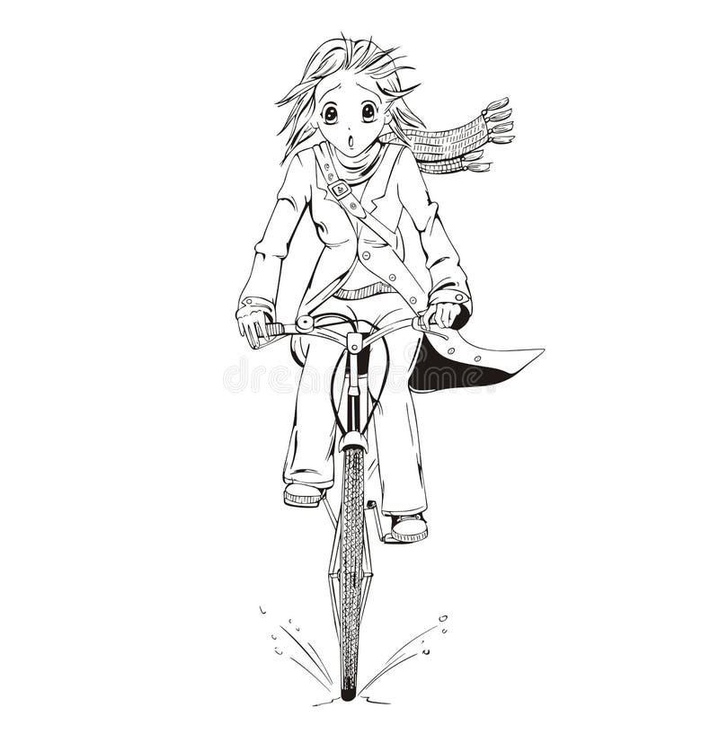 Anime girl bicyclist stock vector. Illustration of anime - 27633352