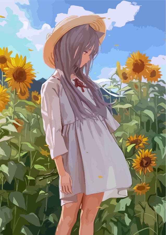 Anime Girl in a Field with Sunflowers Stock Vector - Illustration of anime,  love: 227738085