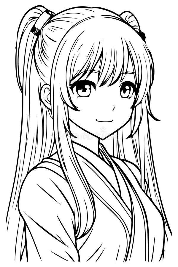 Sketch of beautiful anime girl. Anime girl line drawing. Can be colored.  Vector illustration Stock Vector