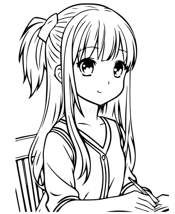 Anime Girl Drawing a Picture, Vector Coloring for Children. Cute Young Anime  Girl in Manga Comic Style.Black and White Stock Vector - Illustration of  nature, character: 273776682