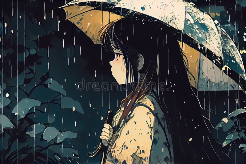 Mobile wallpaper: Anime, Rain, Night, Girl, Umbrella, 923064 download the  picture for free.