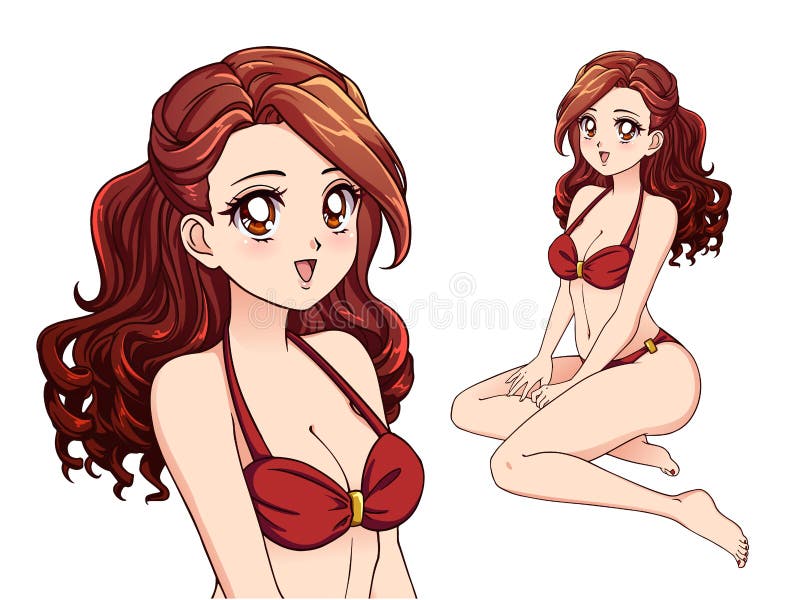 Draw girl in 90' anime style whit black curly hair and brown eyes